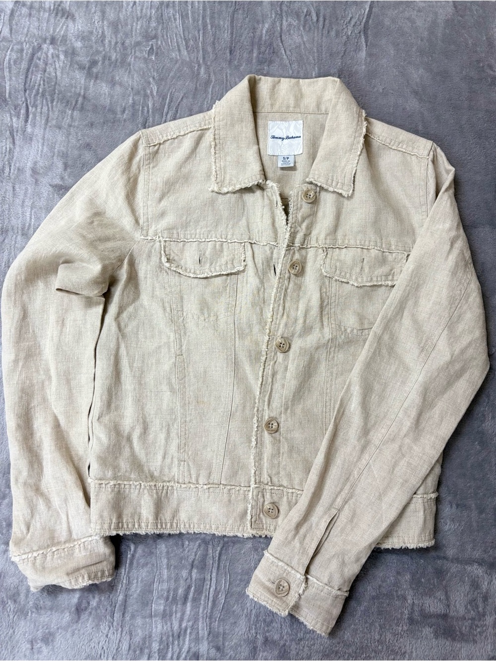Tommy Bahama Natural Beige Linen-Blend Jean Jacket